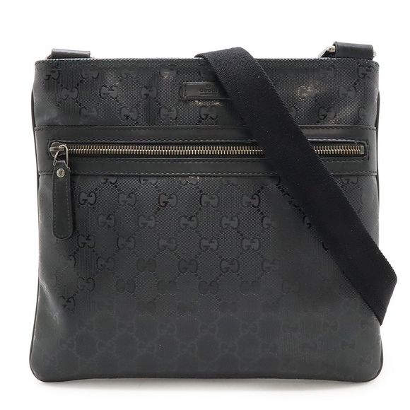 Gucci GG Imprime Shoulder Bag Diagonal Shoulder PVC Leather Black Black Silver - Picture 1 of 9